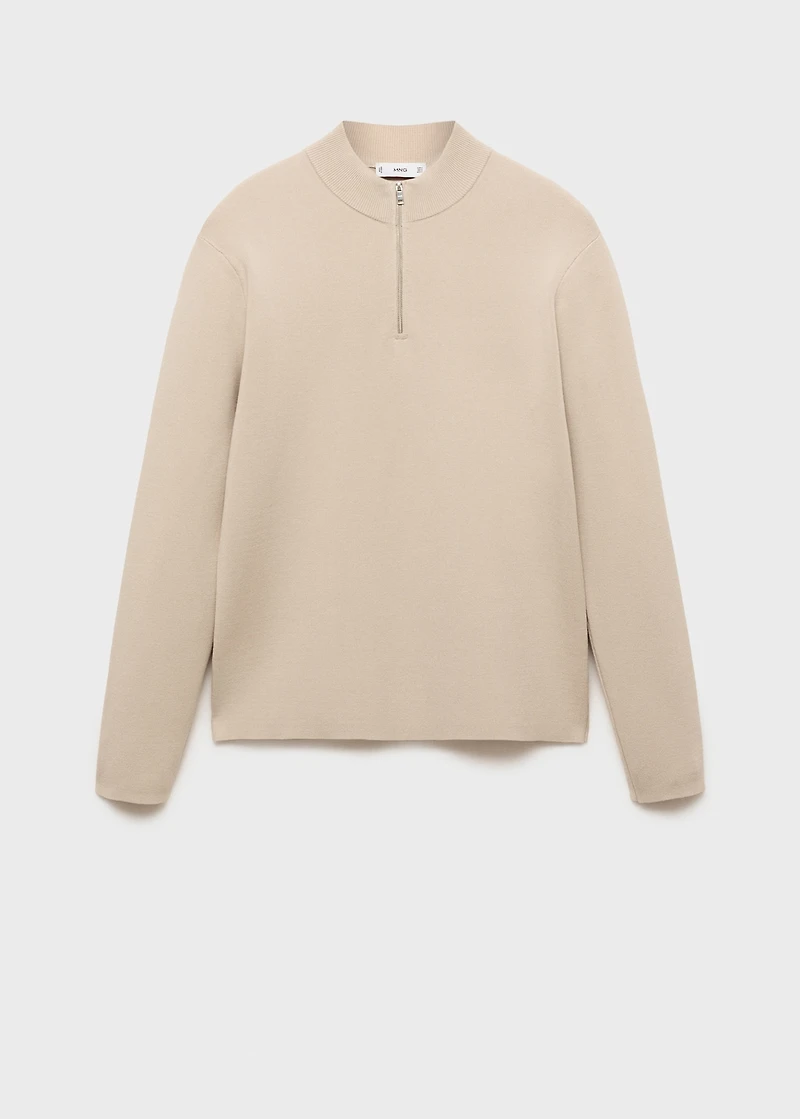 Medium-knit sweater with zip-up perkins neck