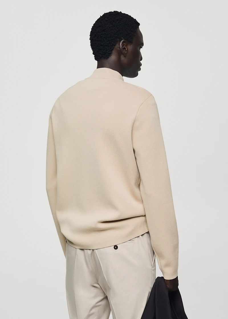 Medium-knit sweater with zip-up perkins neck