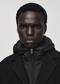 Wool coat with quilted interior hood