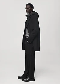 Wool coat with quilted interior hood