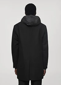 Wool coat with quilted interior hood