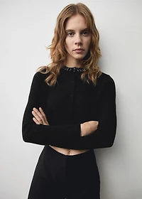 Cardigan with rhinestone collar