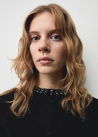 Cardigan with rhinestone collar