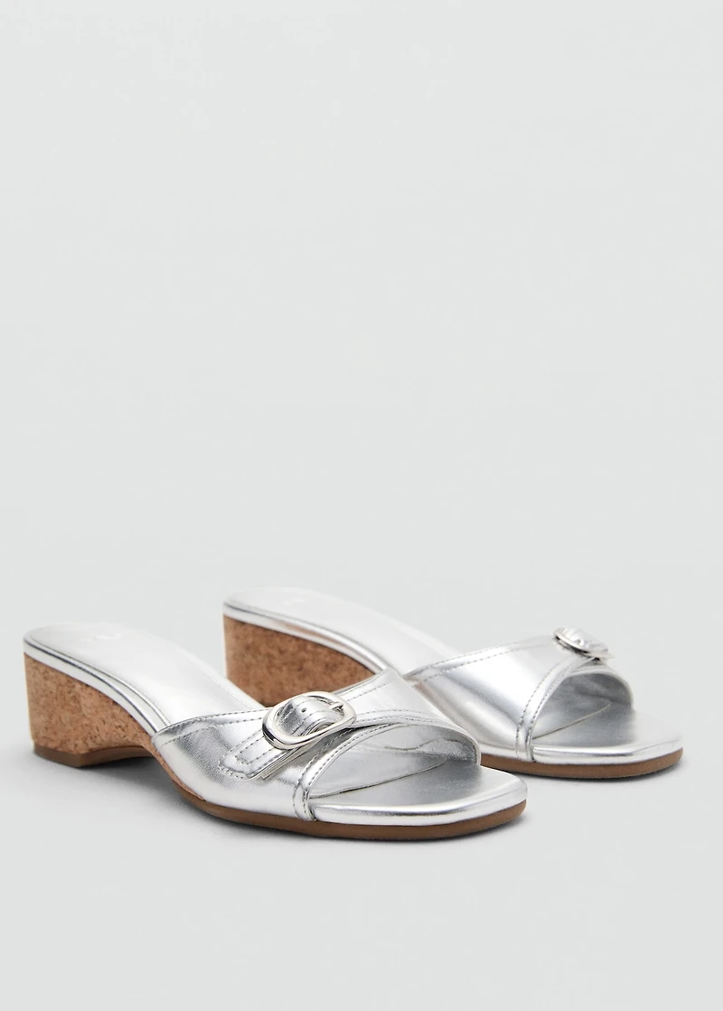 Metallic wedge sandal with buckle detail