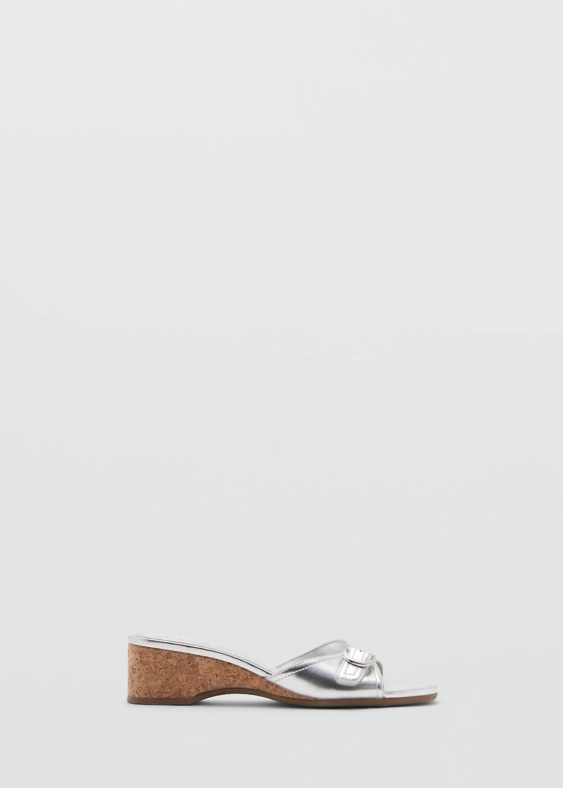 Metallic wedge sandal with buckle detail