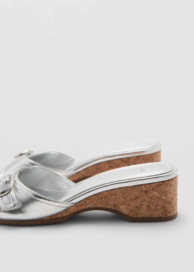 Metallic wedge sandal with buckle detail