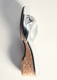Metallic wedge sandal with buckle detail