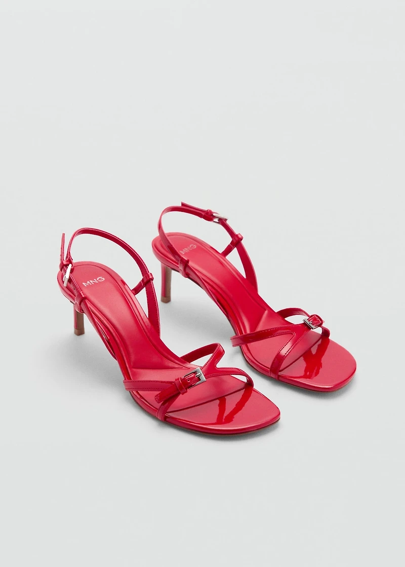 Heeled sandals with strap and buckle