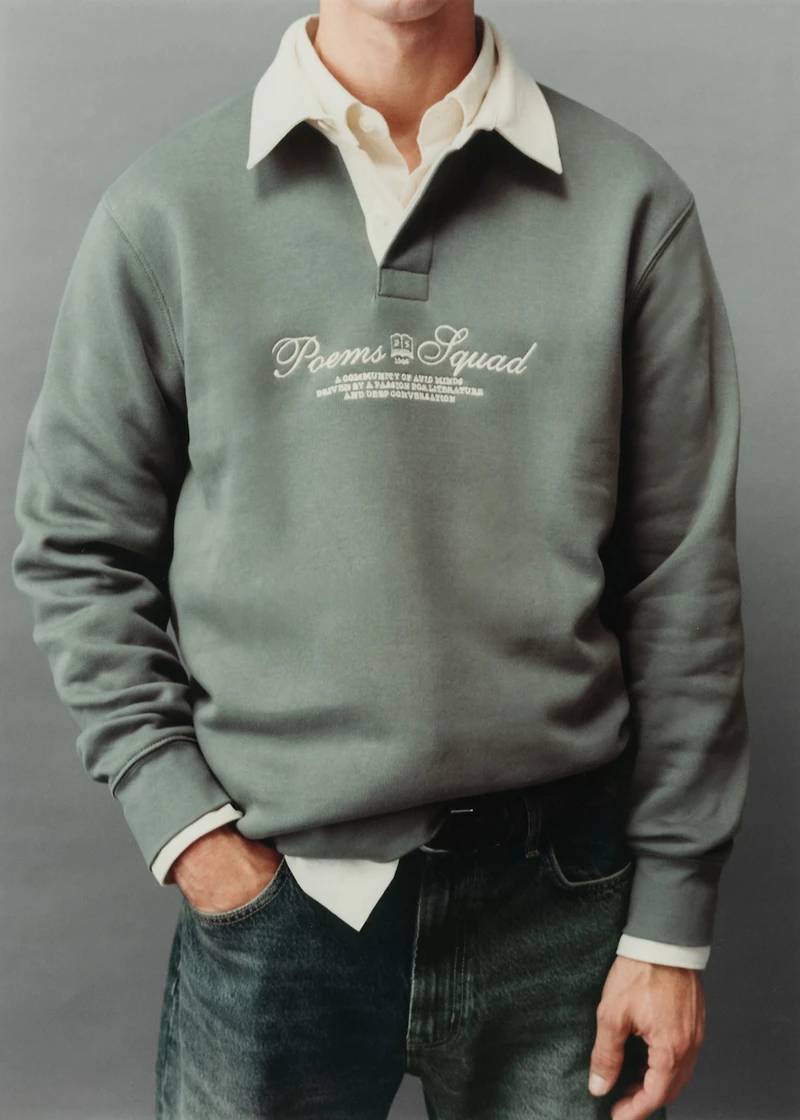 Polo sweatshirt with front text