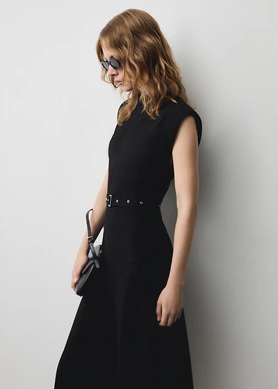 Asymmetrical dress with belt