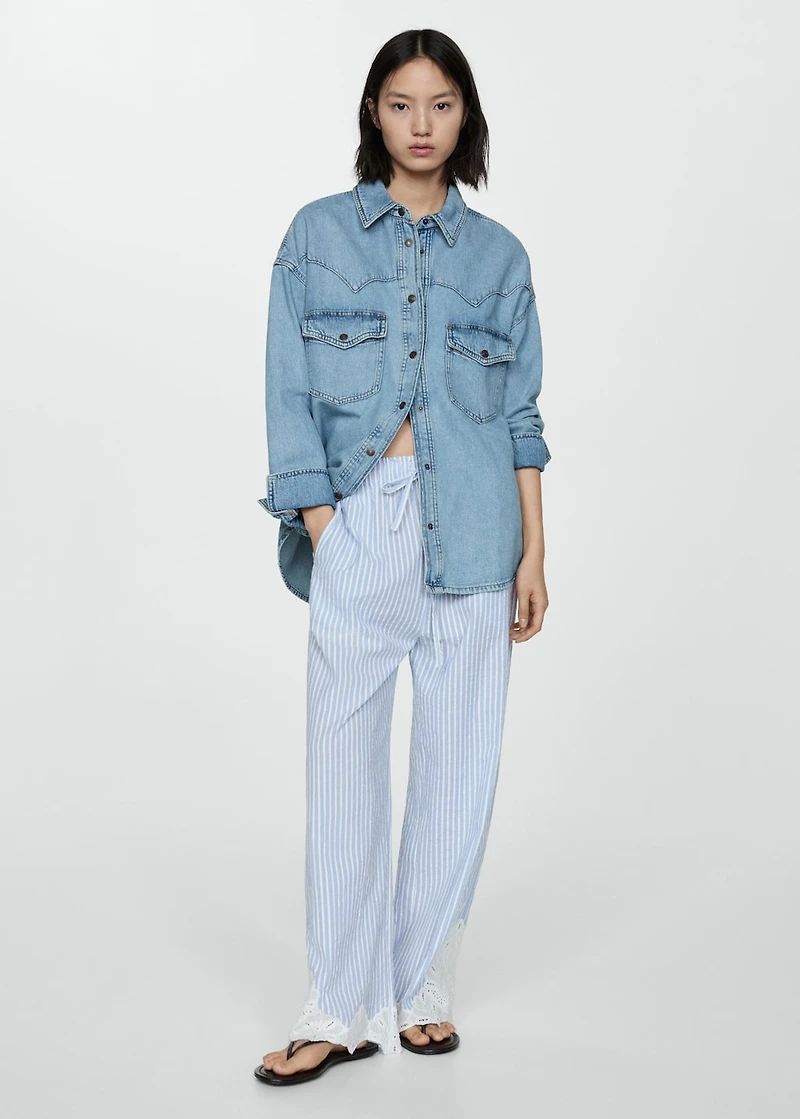 Embroidered striped pants