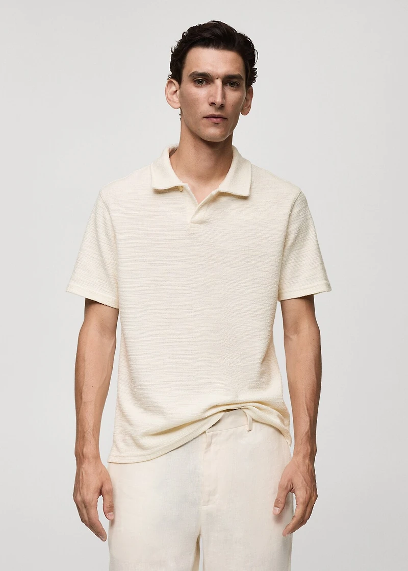 Regular-fit textured knitted polo shirt