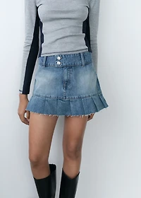 Pleated denim mini-skirt