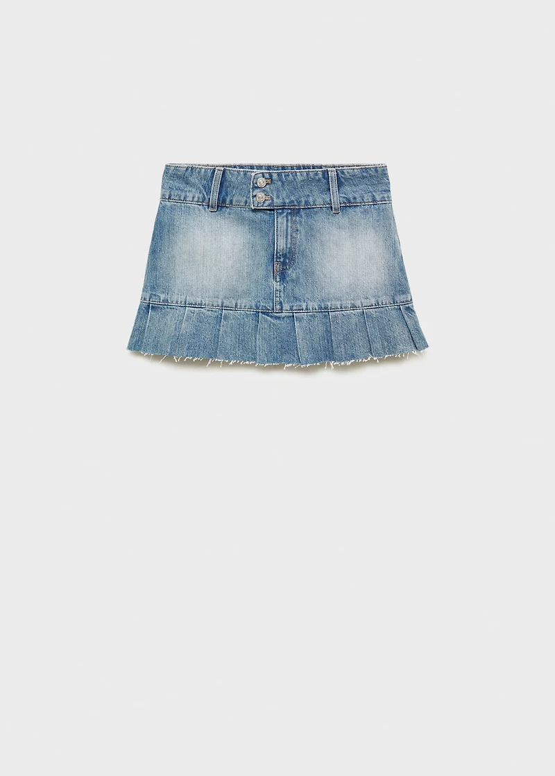 Pleated denim mini-skirt
