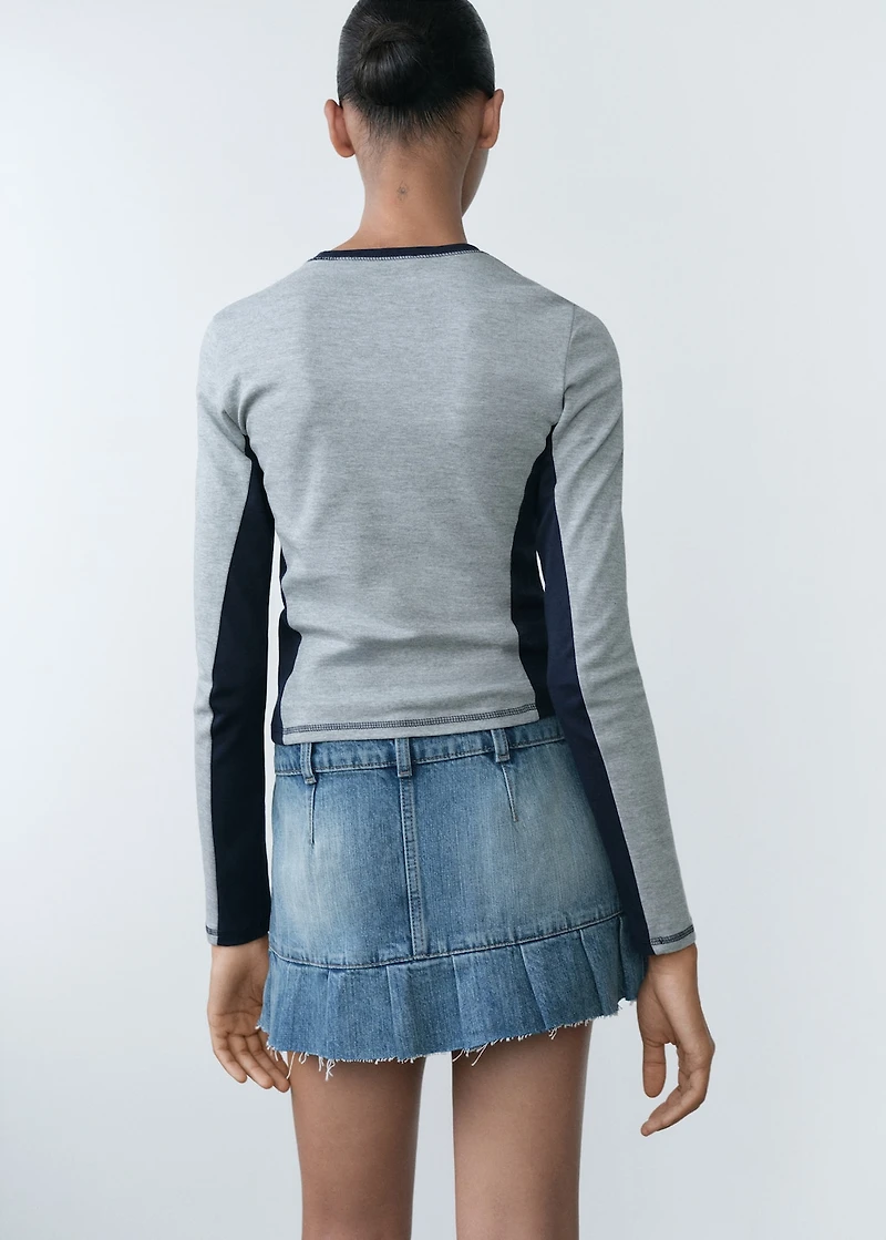 Pleated denim mini-skirt