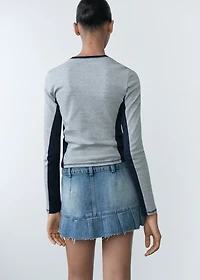 Pleated denim mini-skirt