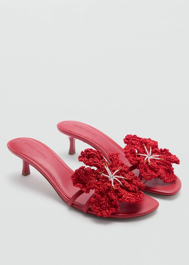 Leather sandals with flower heel