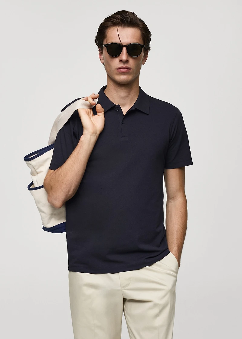 Slim-fit cotton piqué textured polo shirt
