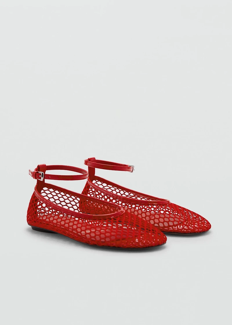 Mesh ballet flats with strap and buckle