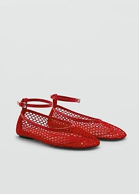 Mesh ballet flats with strap and buckle