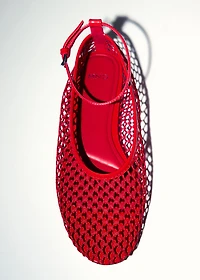 Mesh ballet flats with strap and buckle