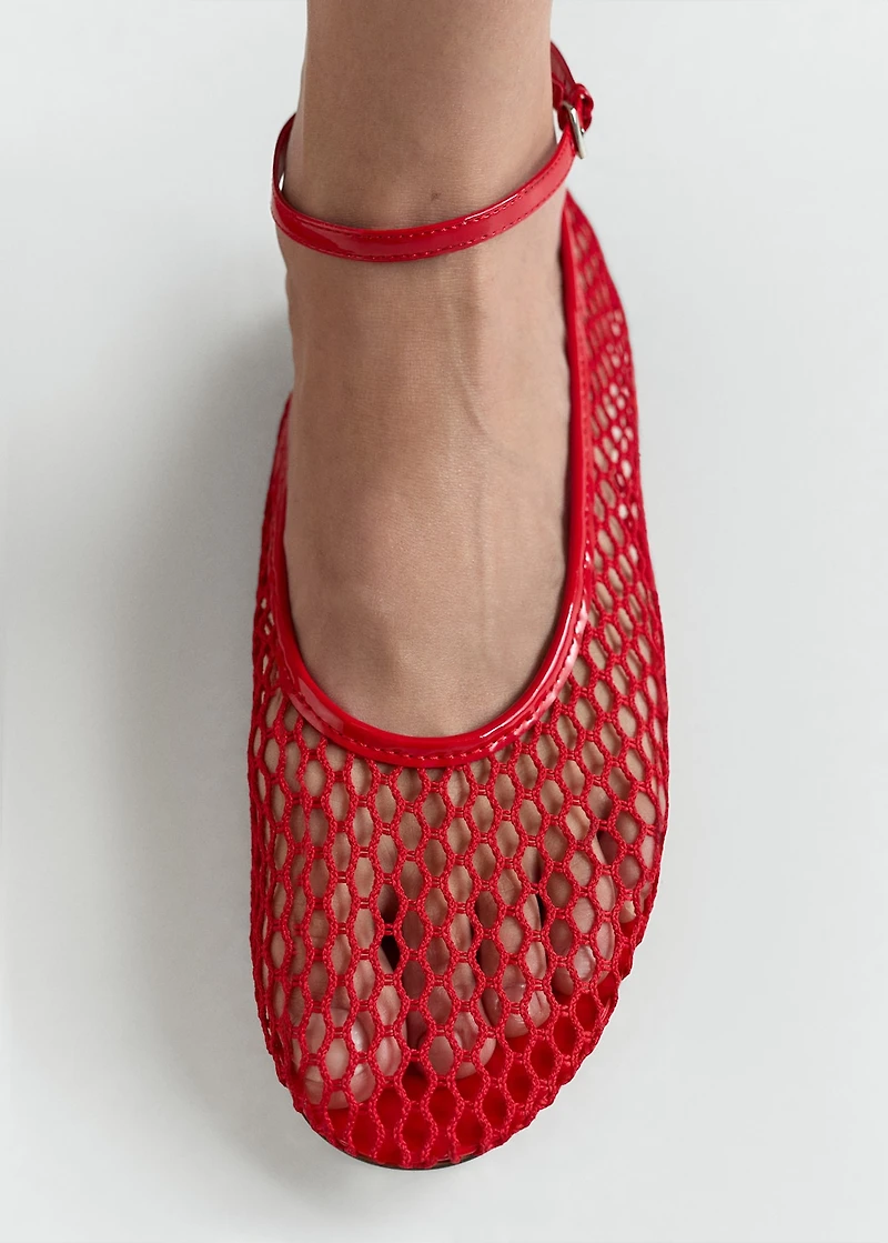 Mesh ballet flats with strap and buckle