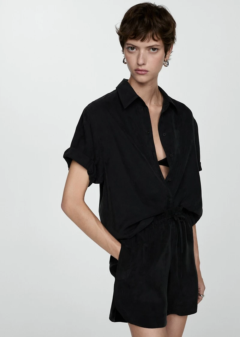 High-waisted straight-fit cupro shorts