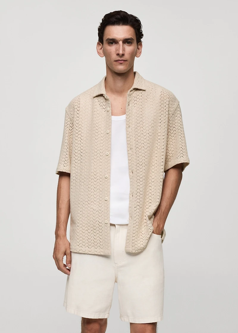 Openwork knitted cotton shirt