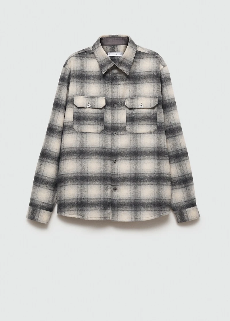 Plaid wool overshirt with pockets