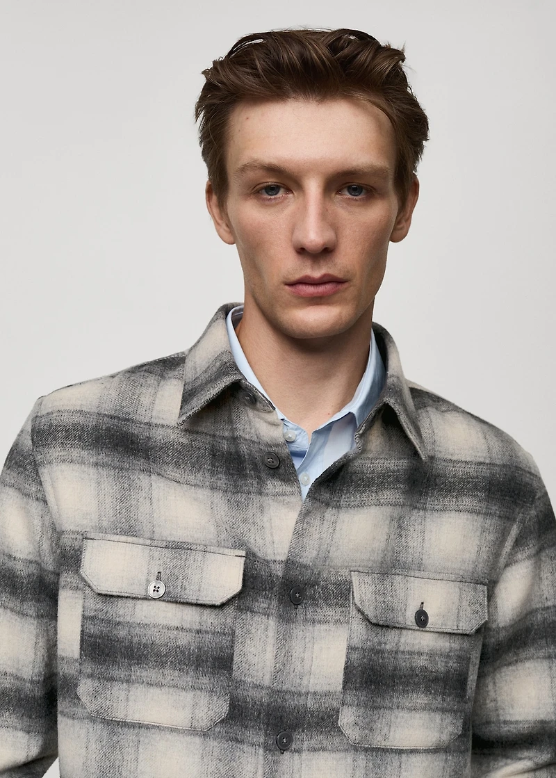 Plaid wool overshirt with pockets