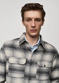 Plaid wool overshirt with pockets