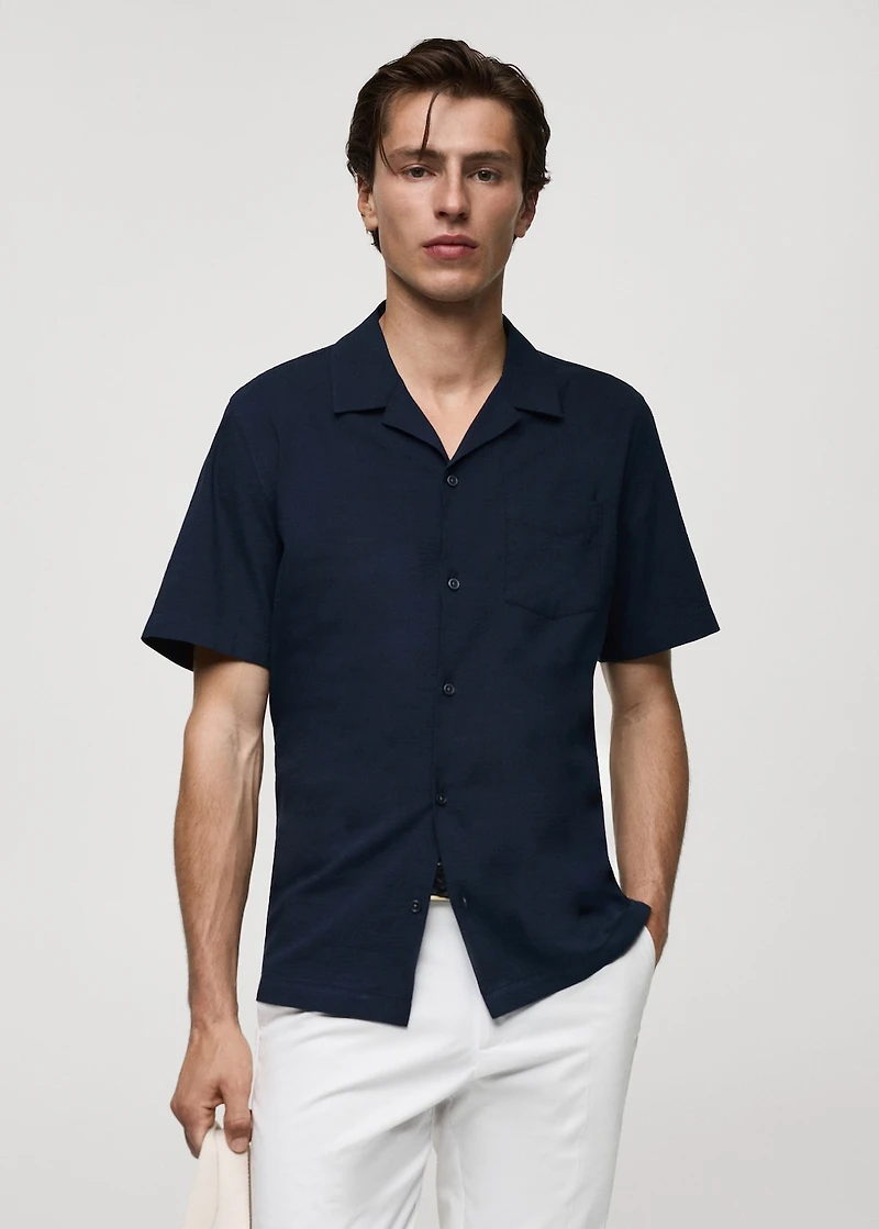 Regular-fit 100% seersucker cotton shirt