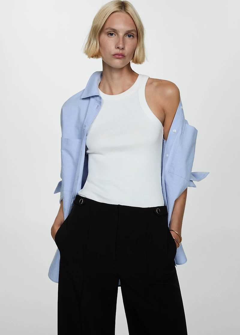 Buttons straight-fit pants