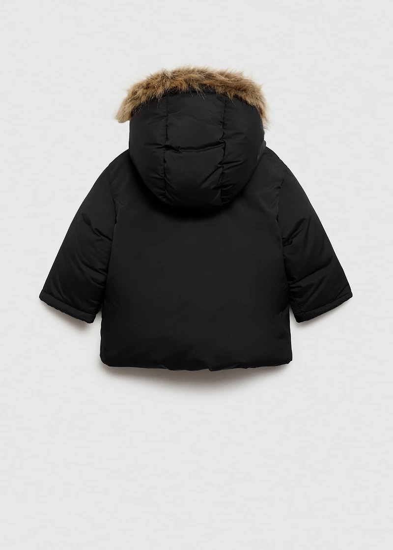 Puffer coat with fur-effect hood