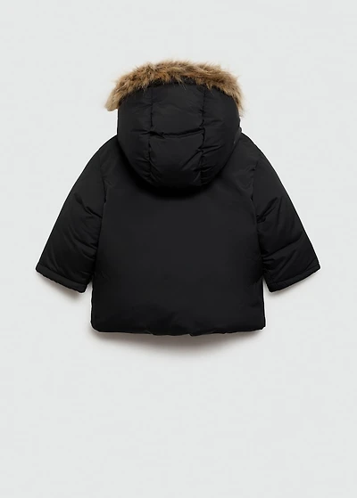 Puffer coat with fur-effect hood