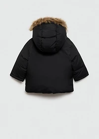 Puffer coat with fur-effect hood