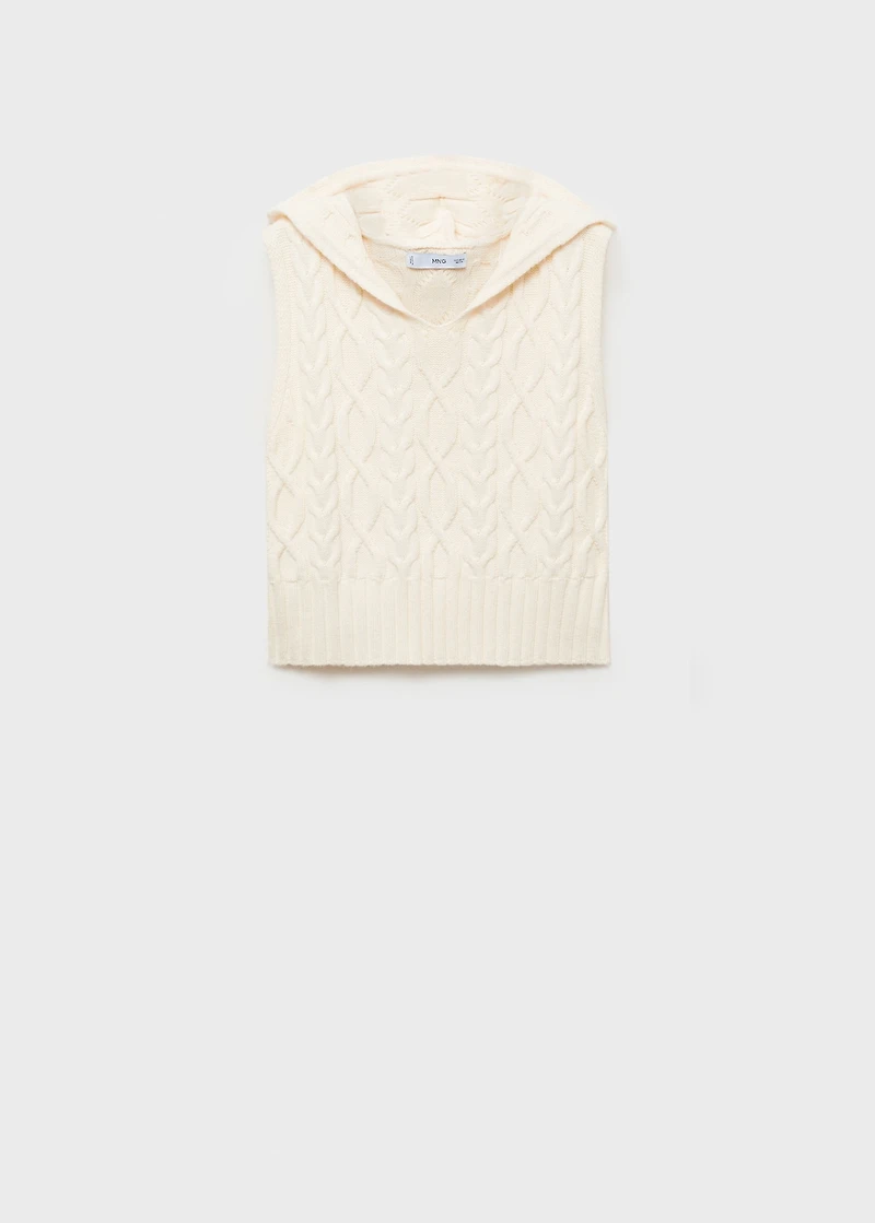 Cable-knit vest with hood