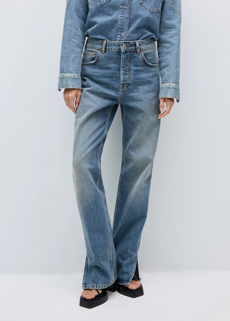Medium-rise straight jeans with slits