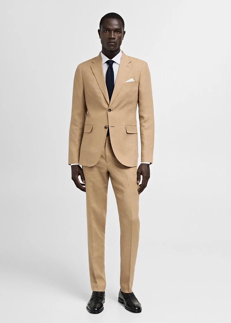 100% linen slim-fit suit pants