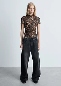 Leopard-print t-shirt with ruffled detail
