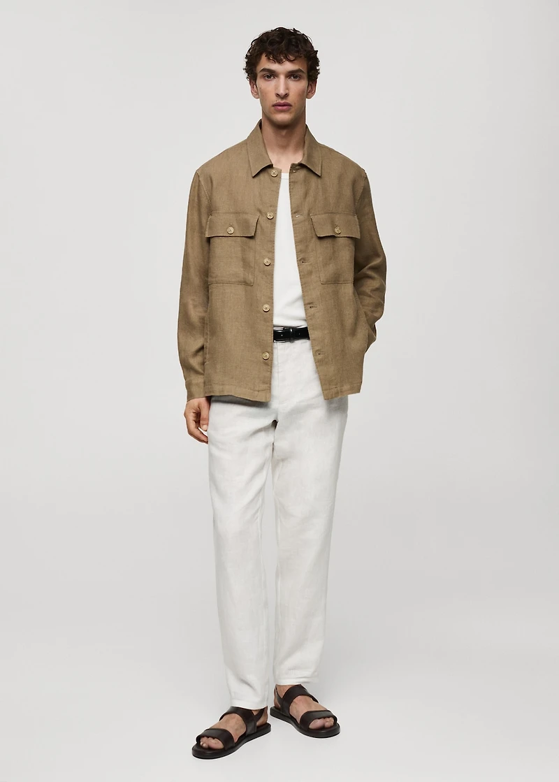 100% linen overshirt with pockets