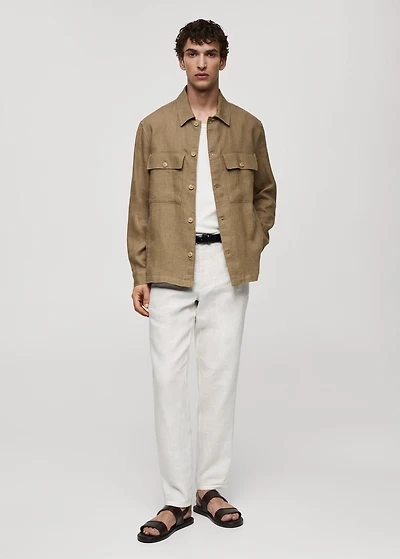 100% linen overshirt with pockets