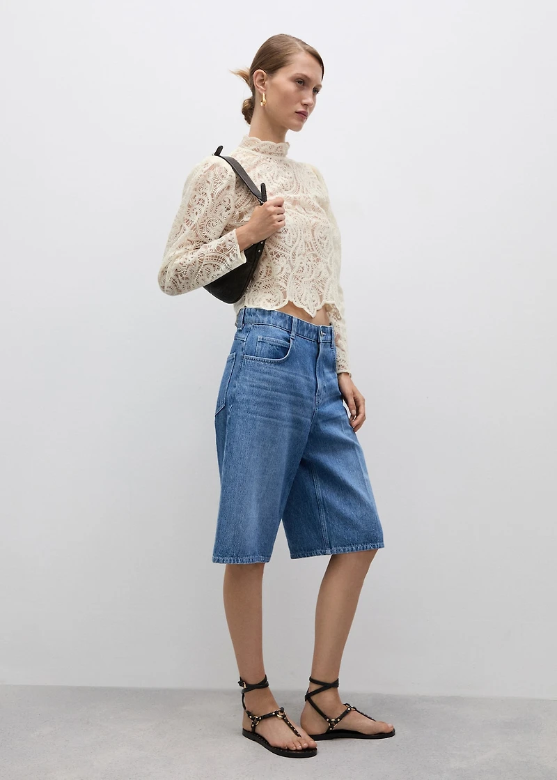 High-neck cotton lace blouse