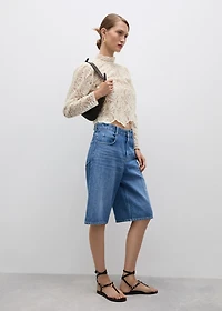 High-neck cotton lace blouse