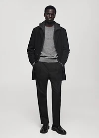 Wool coat with quilted interior hood