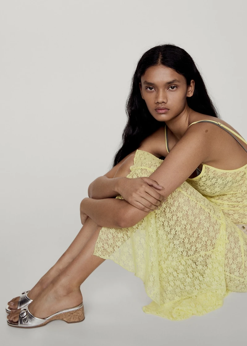 Metallic wedge sandal with buckle detail