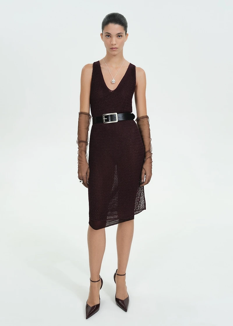 Lurex knit dress with lace accents