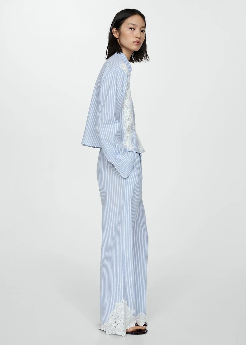 Embroidered striped pants