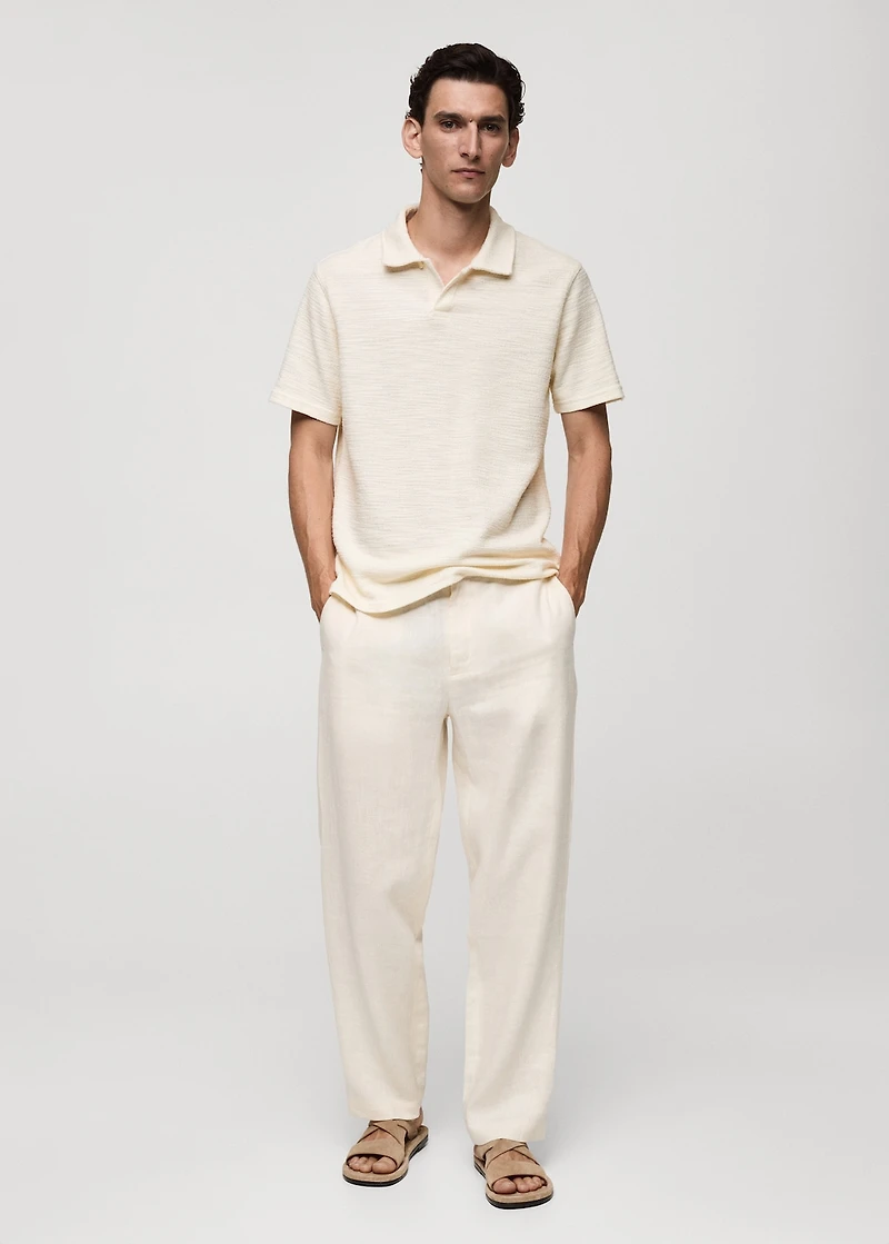 Regular-fit textured knitted polo shirt