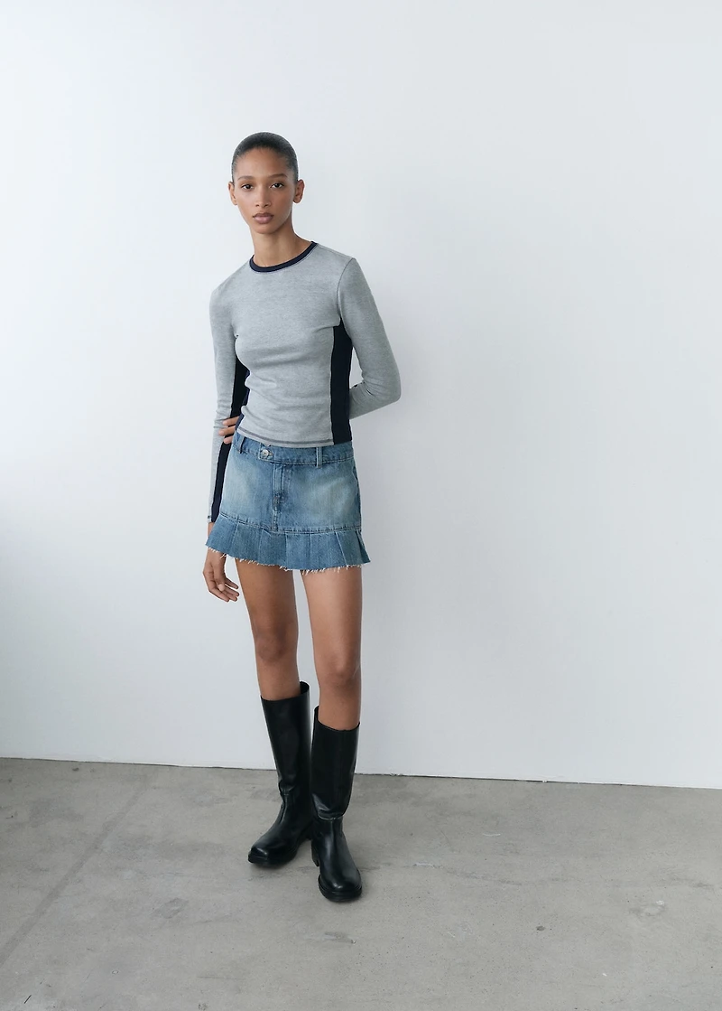 Pleated denim mini-skirt